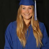 student poses with Laker for a Lifetime sign